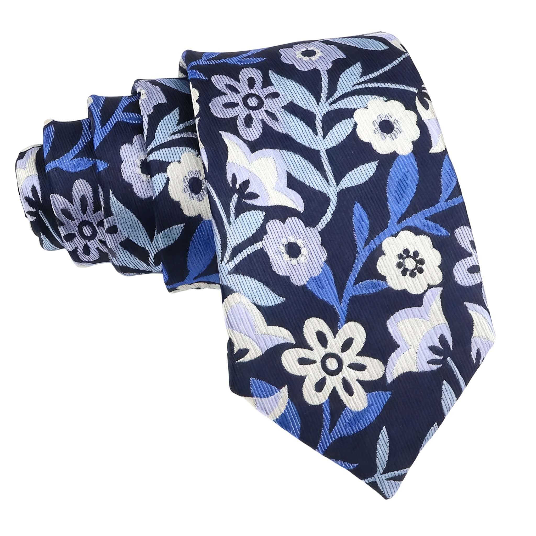 Navy Blue White Floral Necktie