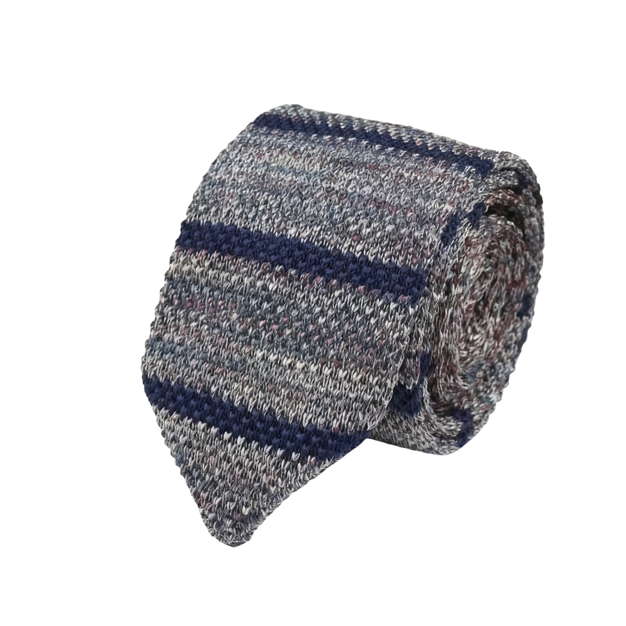 Beige Brown Navy Stripe Knitted Necktie