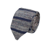 Beige Brown Navy Stripe Knitted Necktie