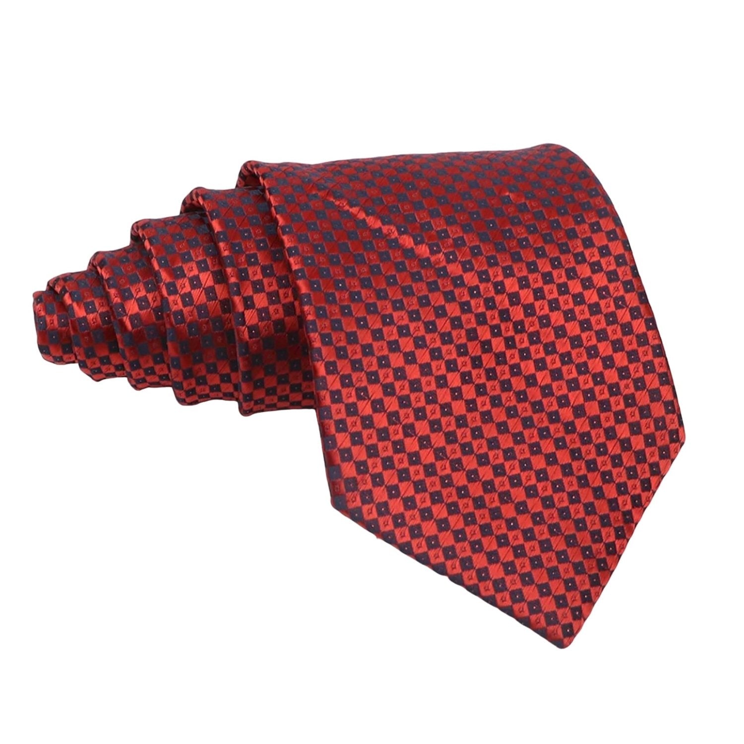 Red Necktie With Dark Blue Checkered Pattern