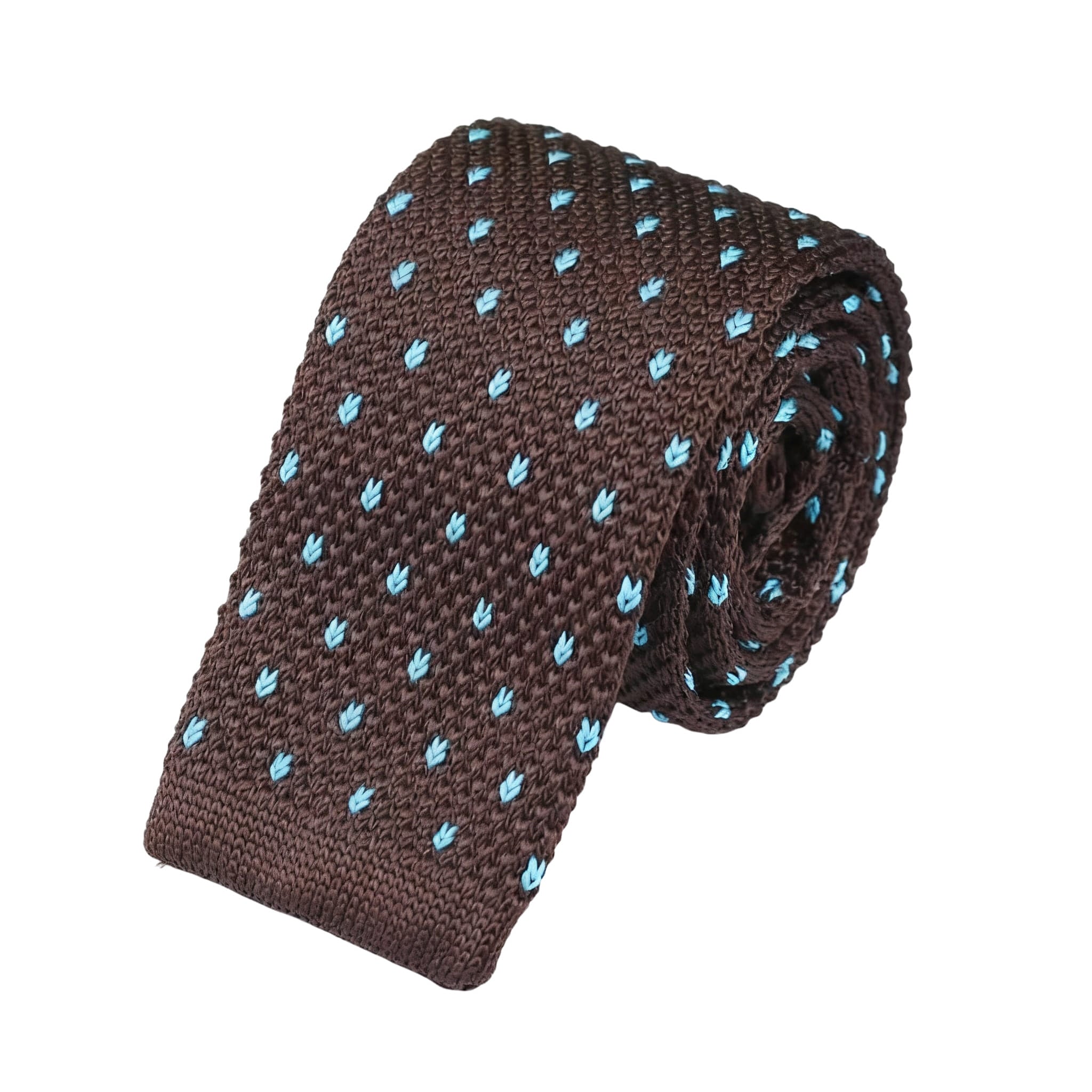 Brown Light Blue Dot Knitted Necktie