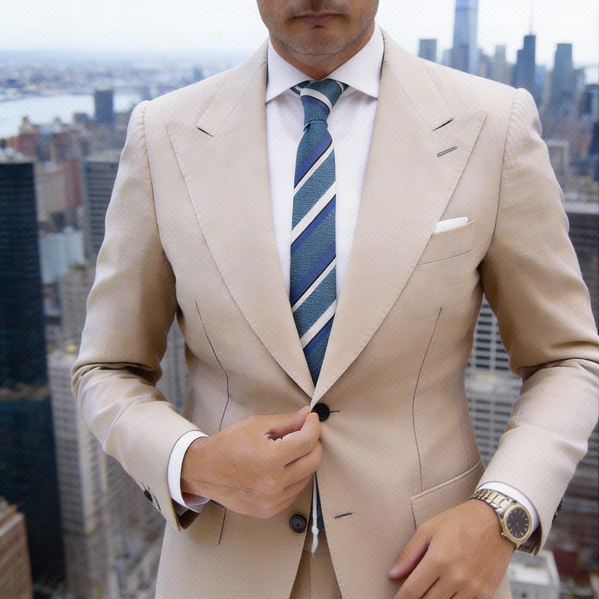 Teal With White Striped Necktie