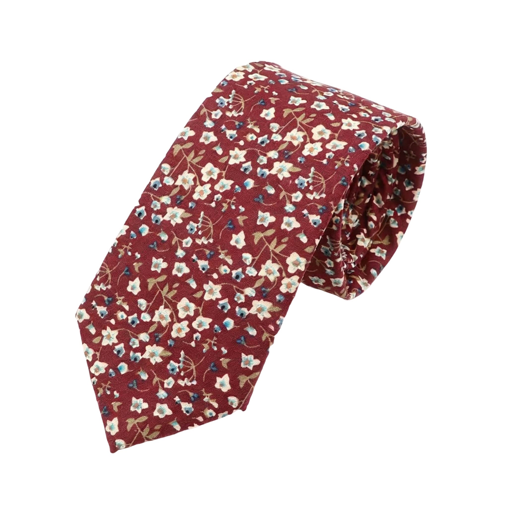 Burgundy White Floral Necktie