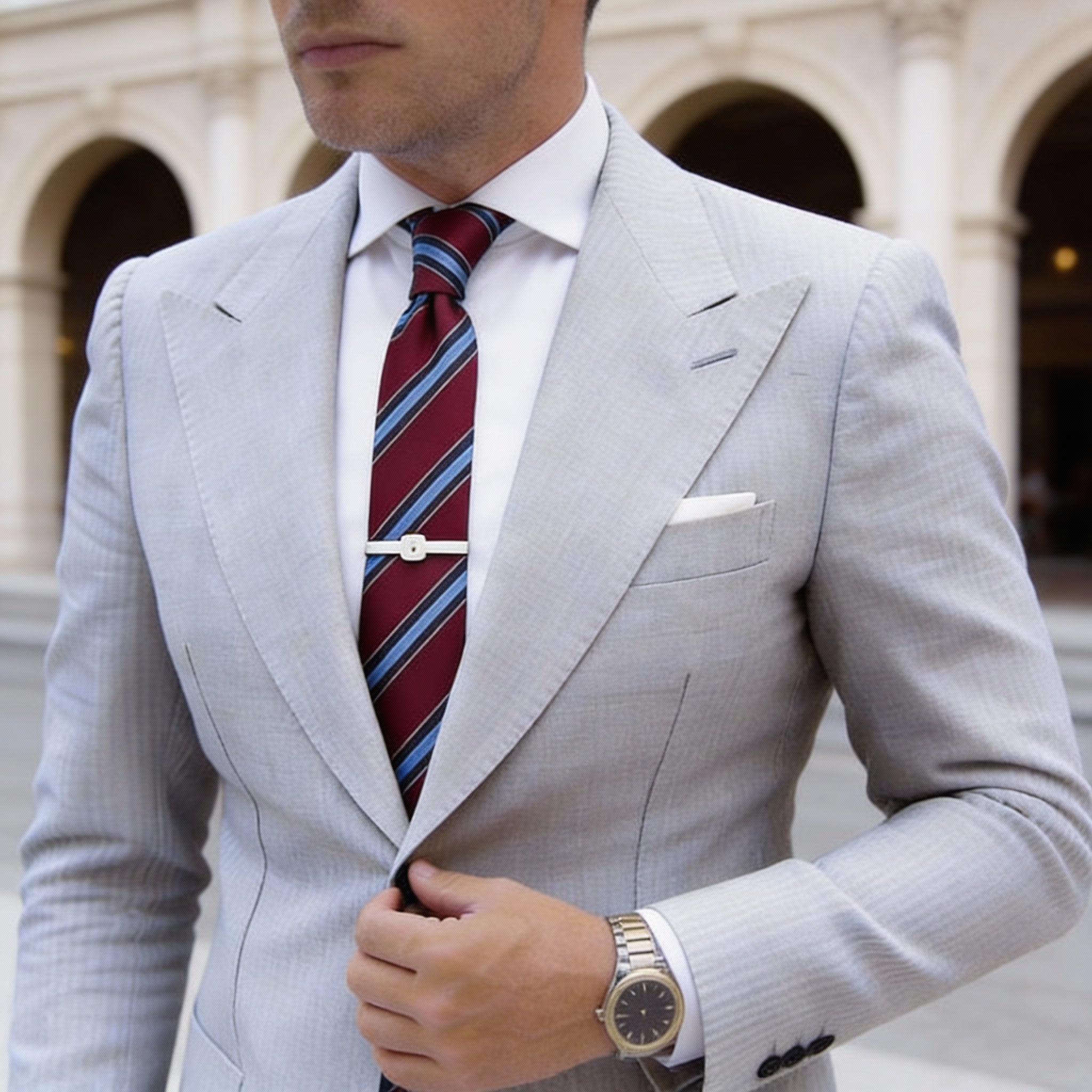 Maroon With Blue Striped Necktie