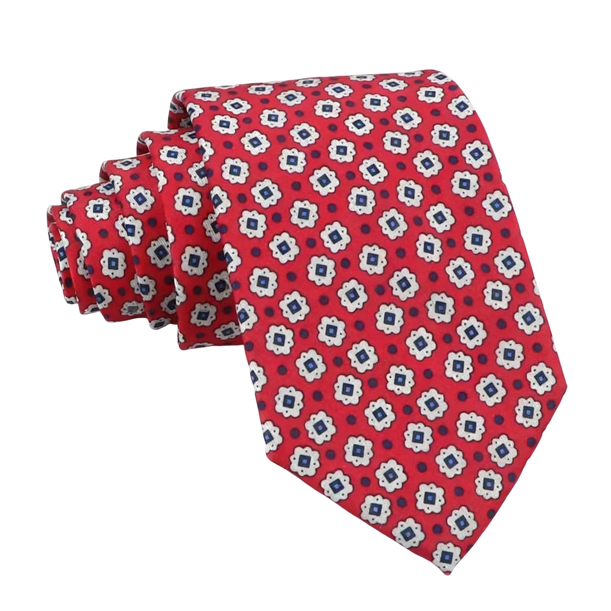 Red White Floral Necktie