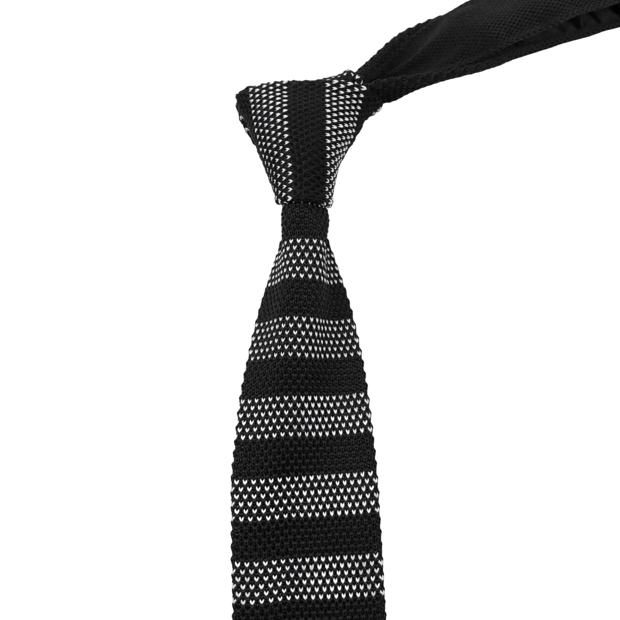 Black White Striped Knitted Tie