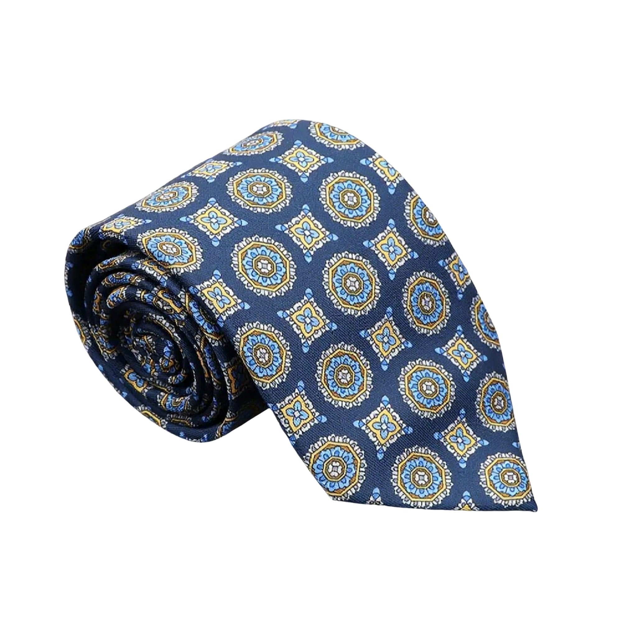 Dark Blue With Yellow Medallion & Square Necktie