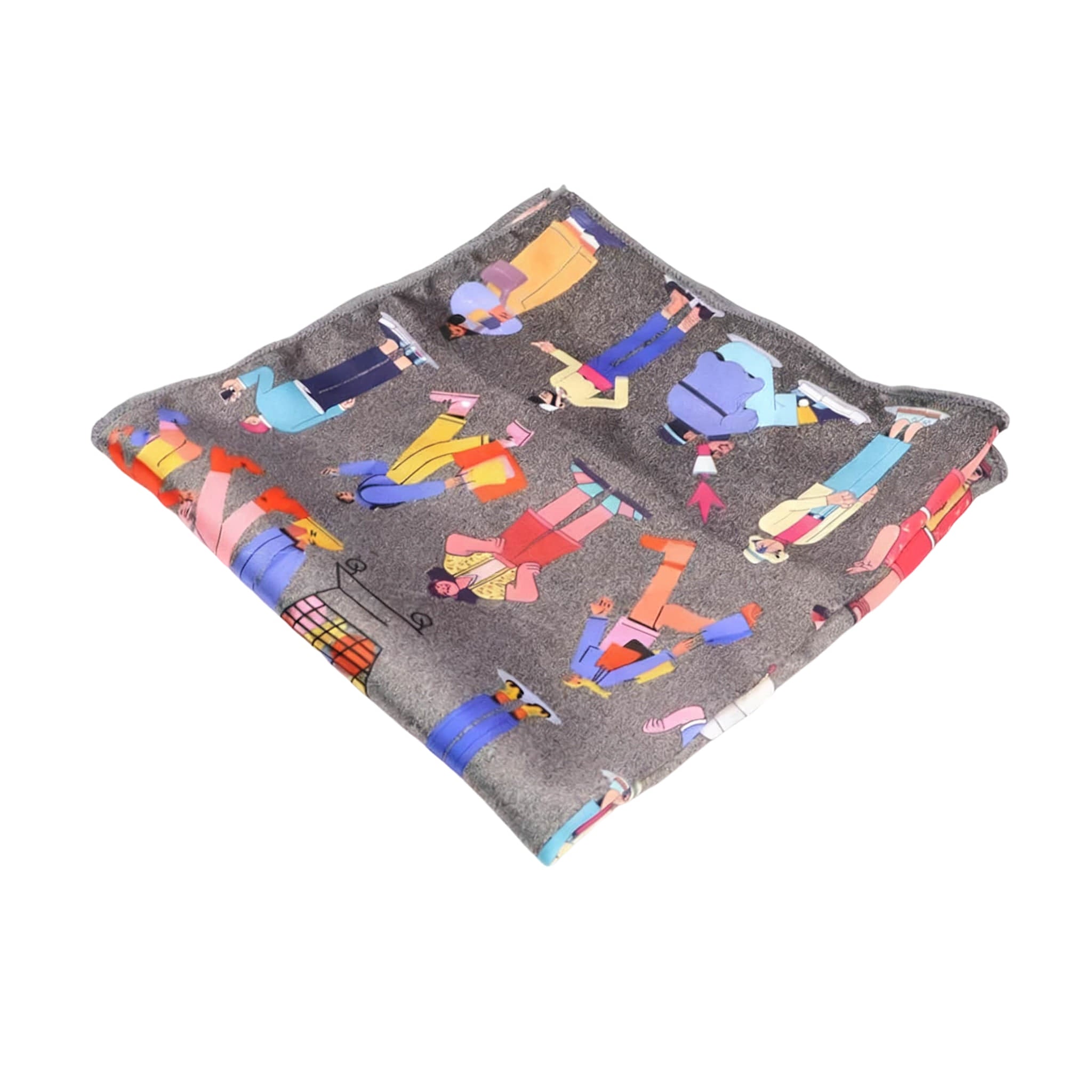 Gray Multicolor Cartoon Pocket Square