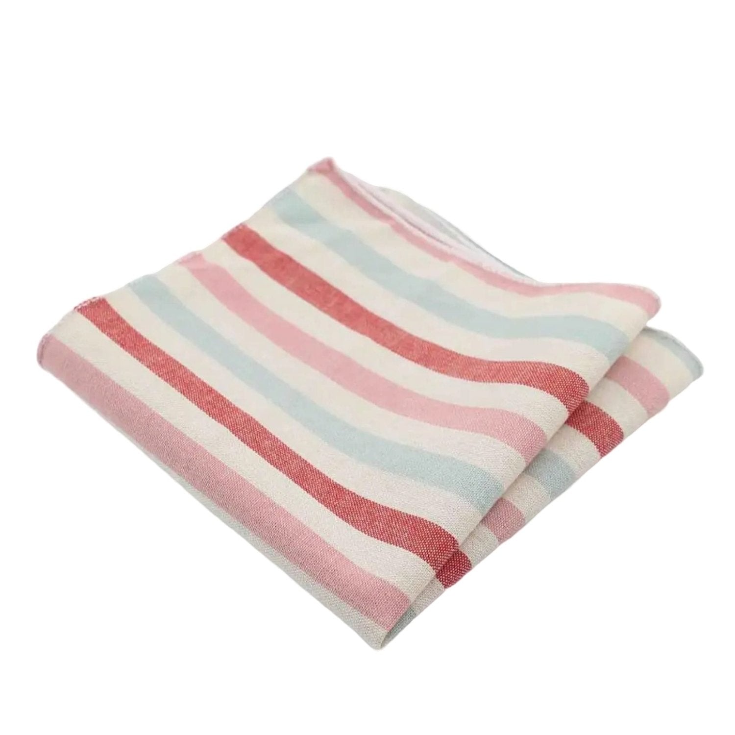 White With Red Pink Light Blue Striped Pocket Square