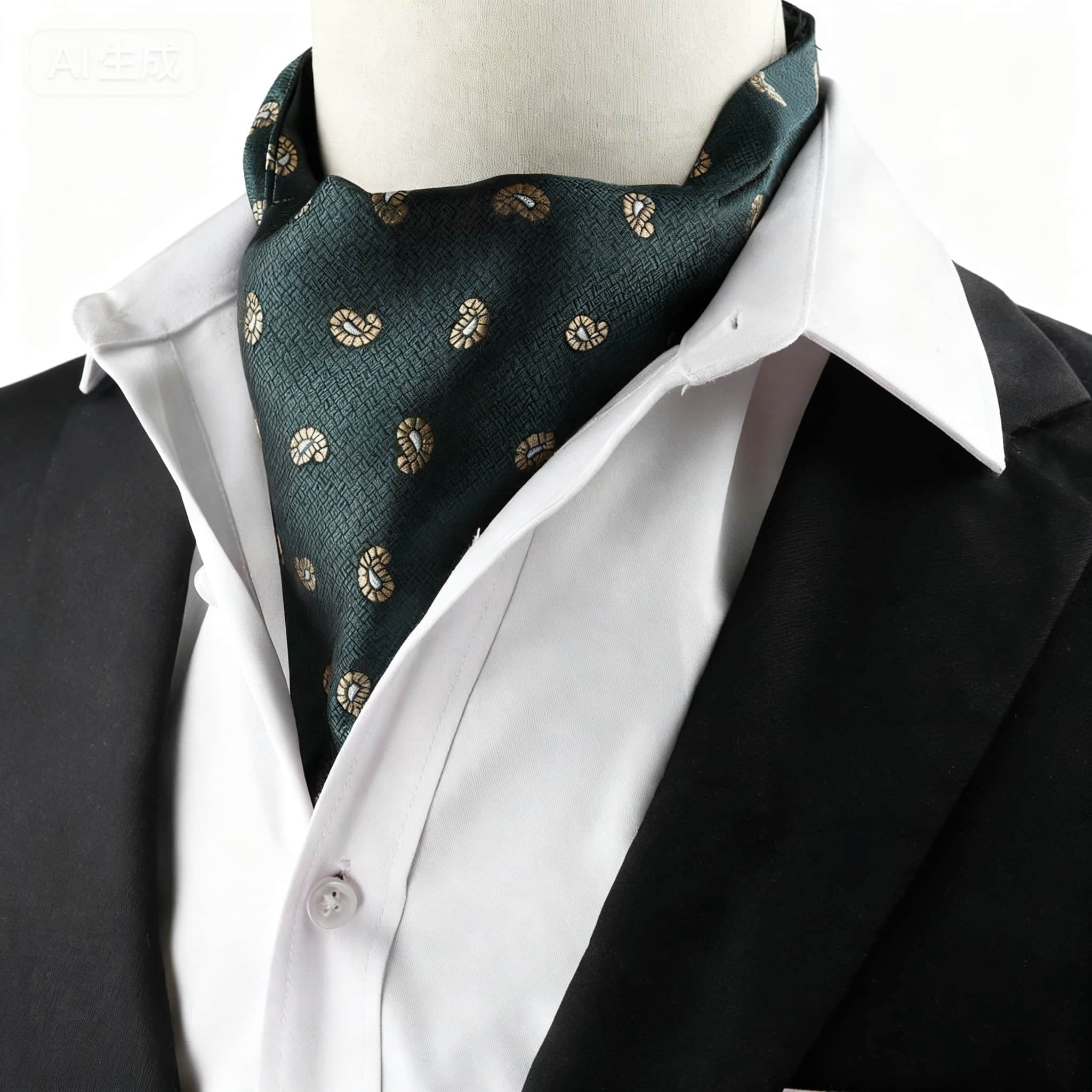 Dark Green Gold Floral Ascot