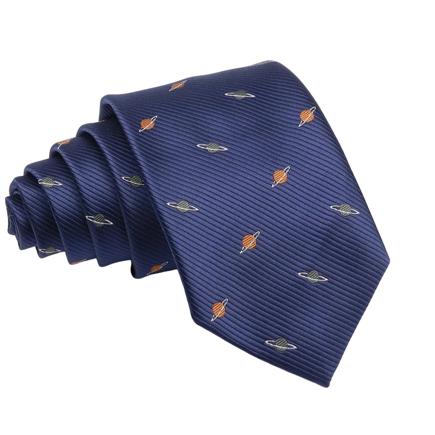 Navy Blue With Multi-color Ringed Planets Necktie