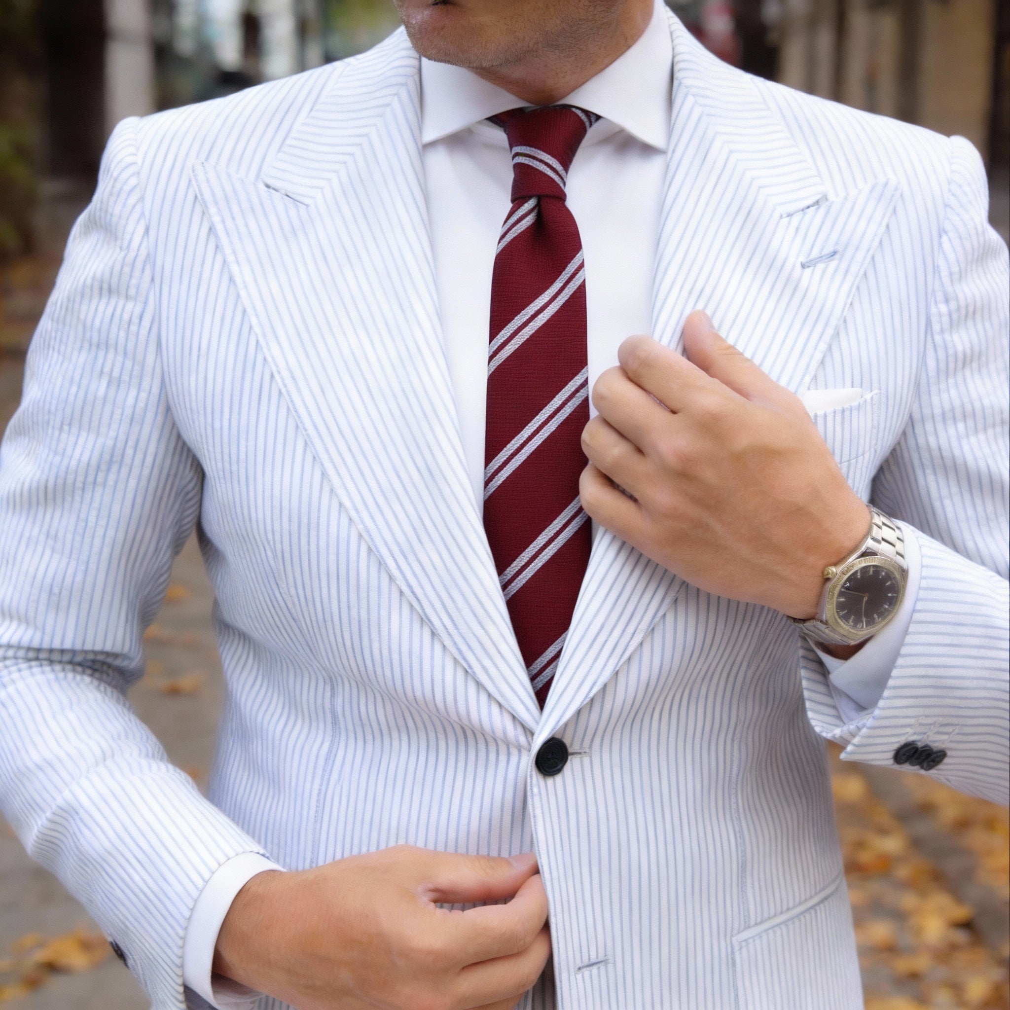 Maroon With White Stripes Necktie
