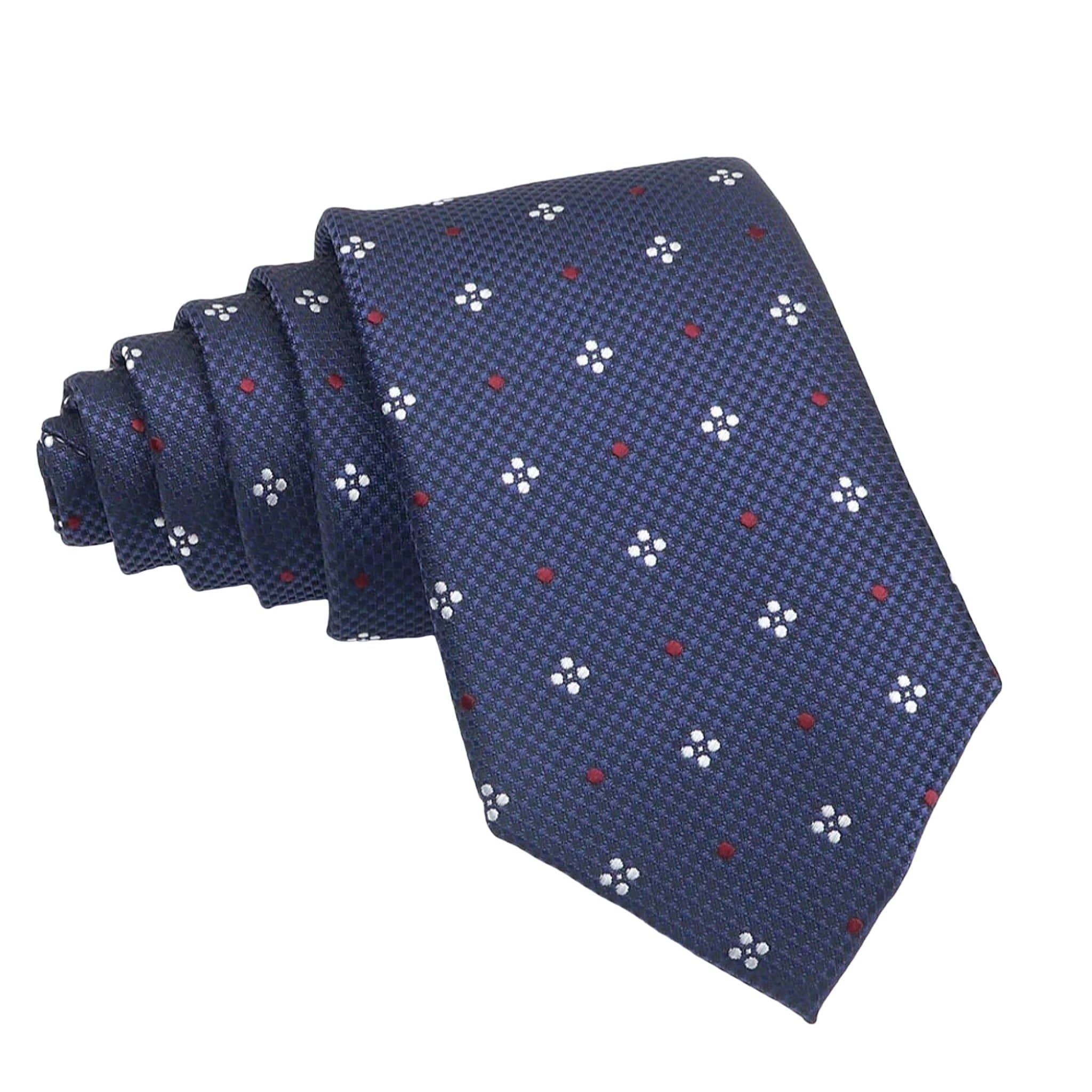 Navy Blue Necktie With White Red Dots