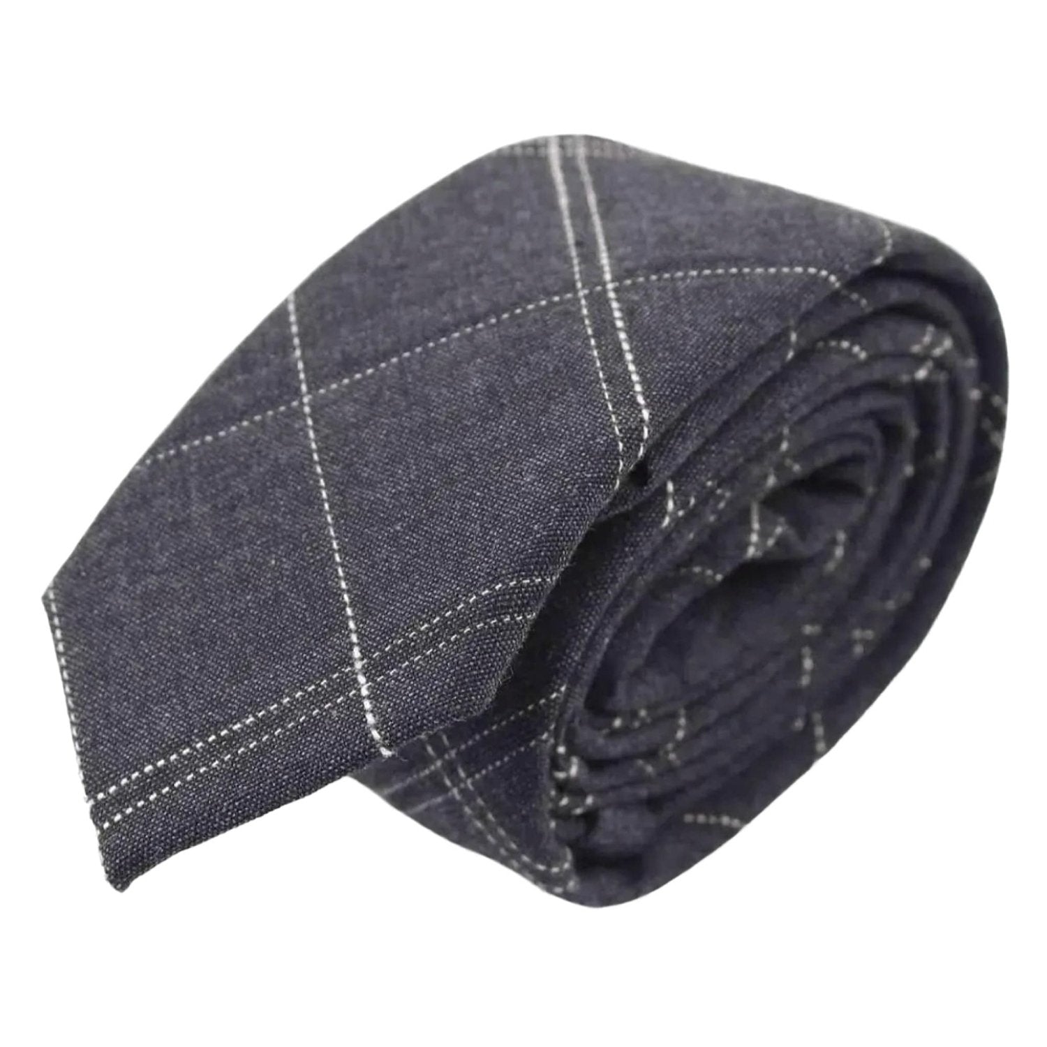 Dark Blue With White Plaid Necktie