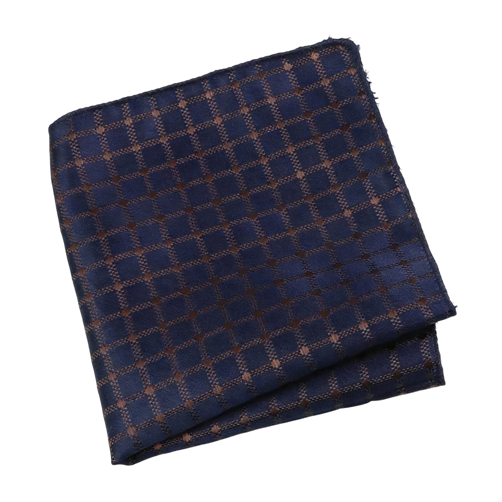 Navy Brown Plaid Pocket Square