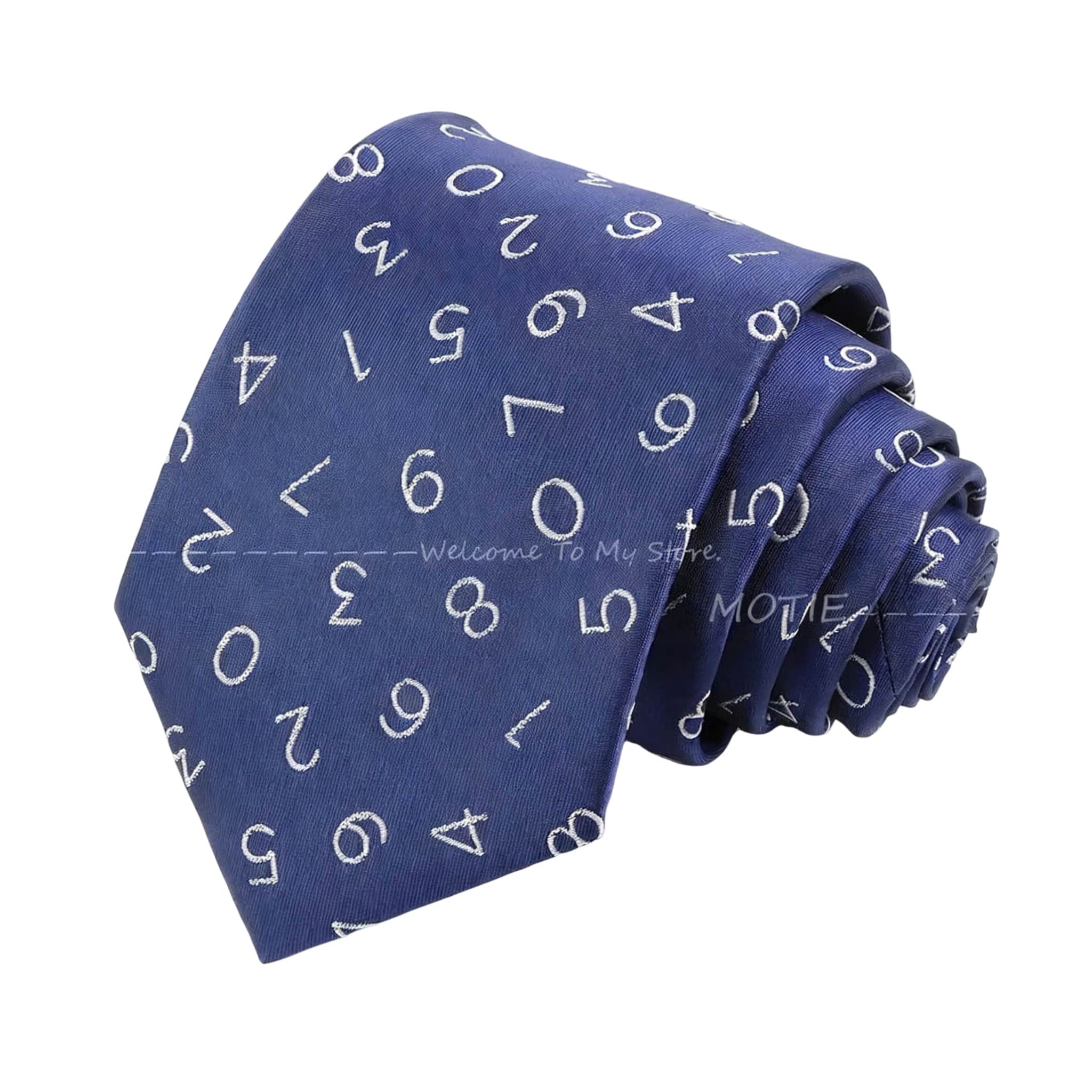 Blue White Number Necktie