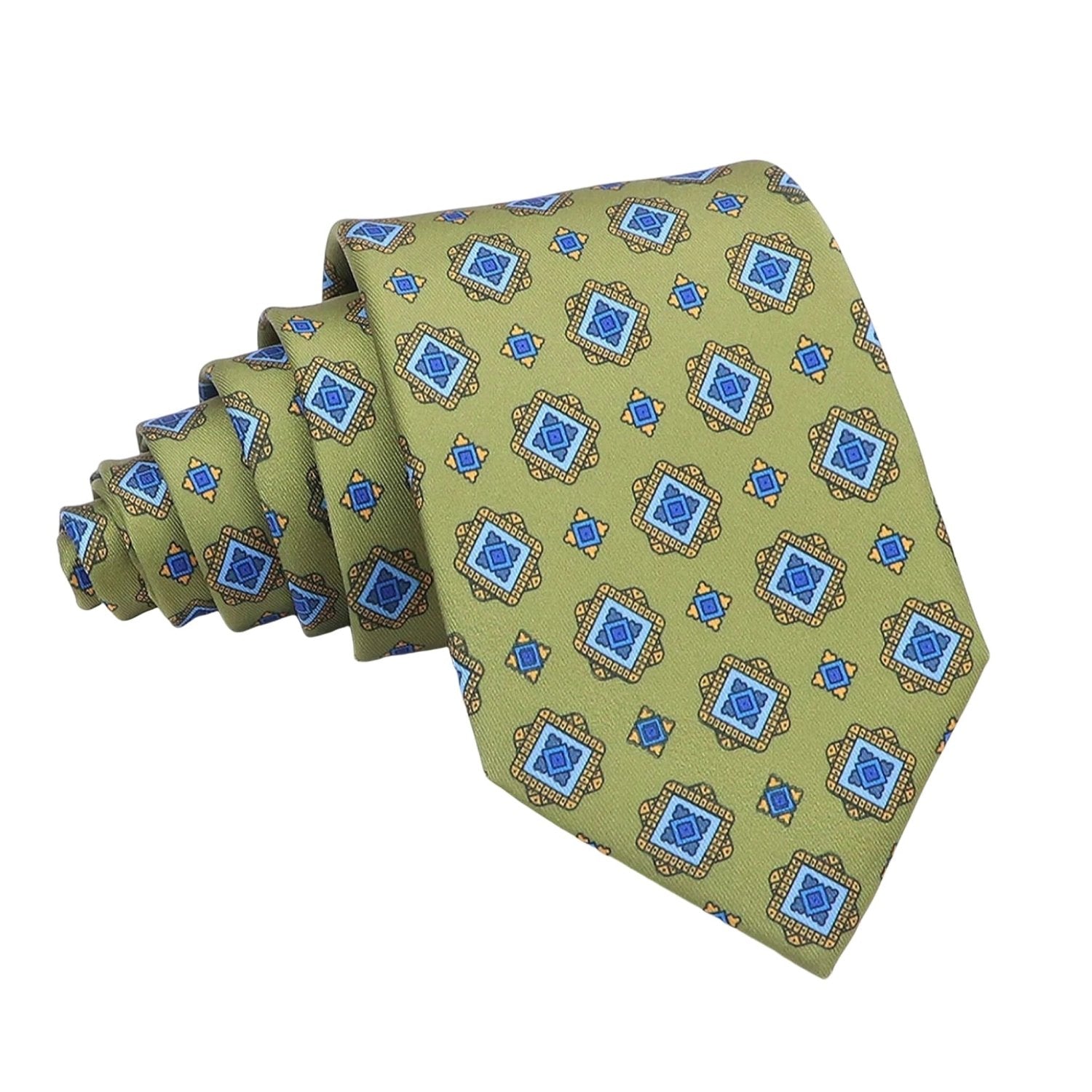 Green With Blue Geometric Medallion Necktie