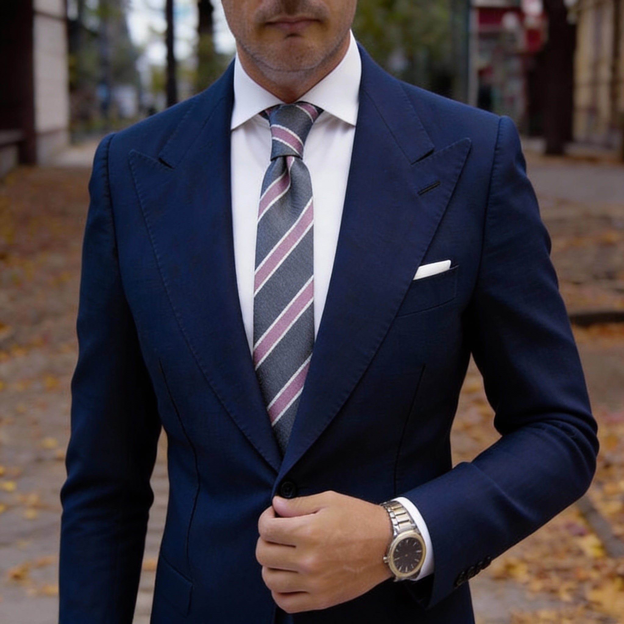 Navy Blue With Red White Striped Necktie