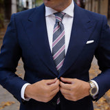 Navy Blue With Red White Striped Necktie