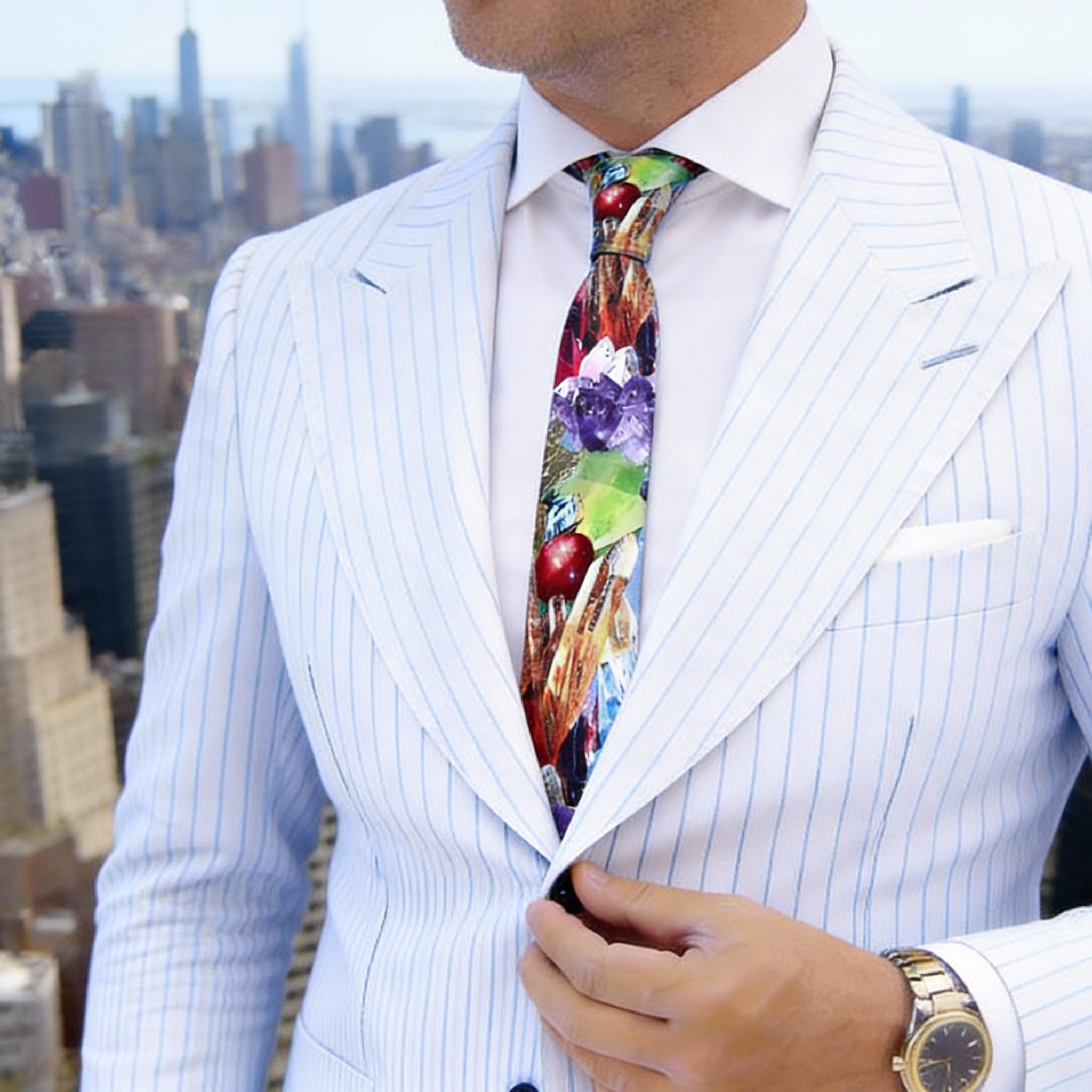 White with Black Graphic Necktie