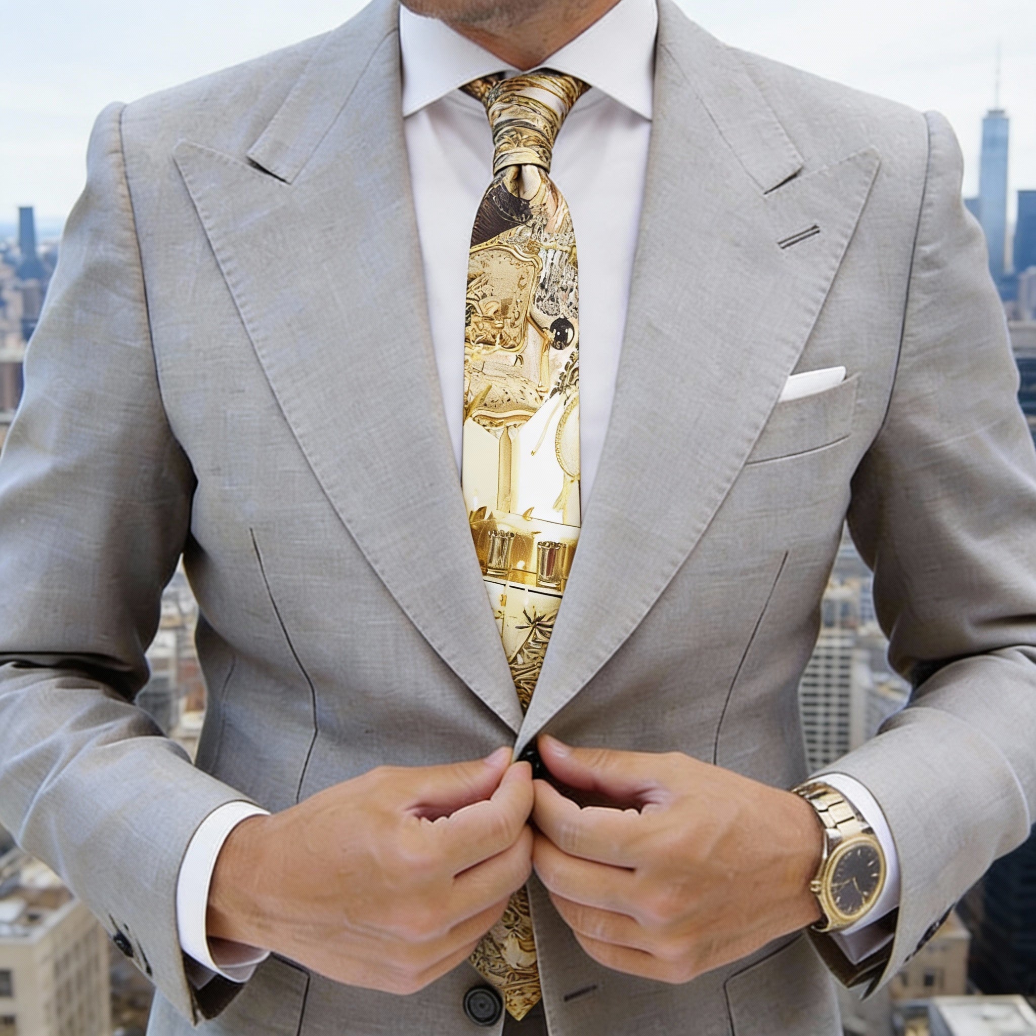 Purple With Multi Gemstone Crystal Necktie
