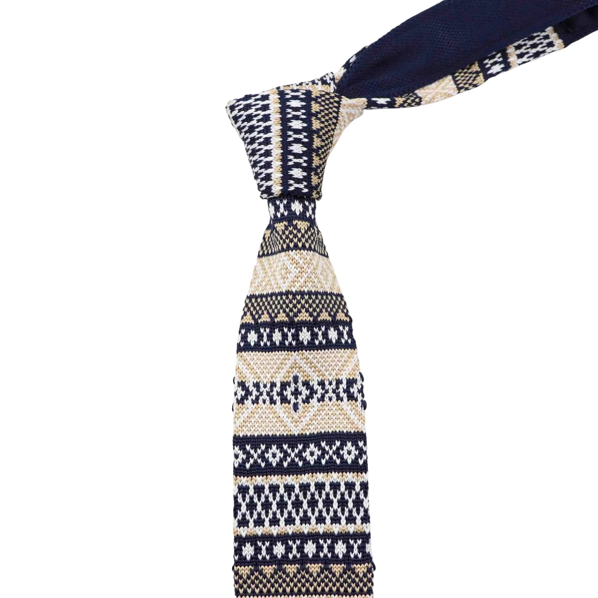 Navy Beige Knitted Tie