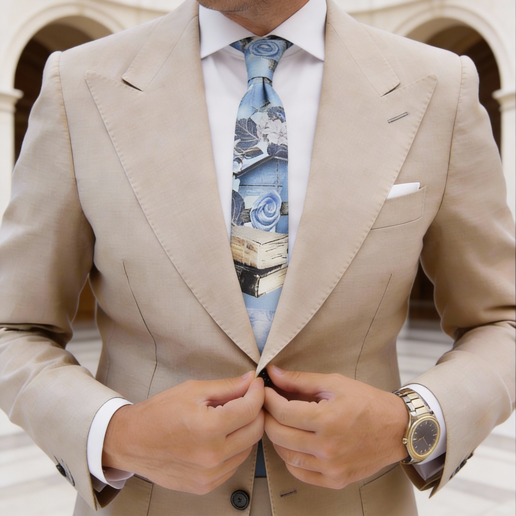 Beige With Gold Ornamental Necktie
