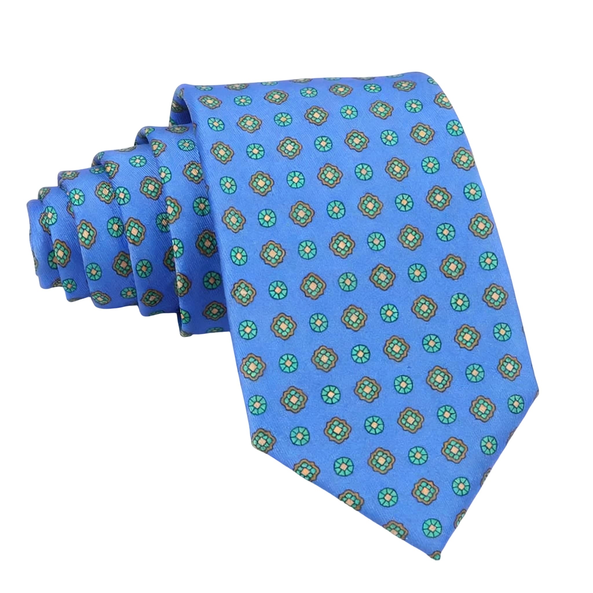 Blue Green Dotted Floral Necktie