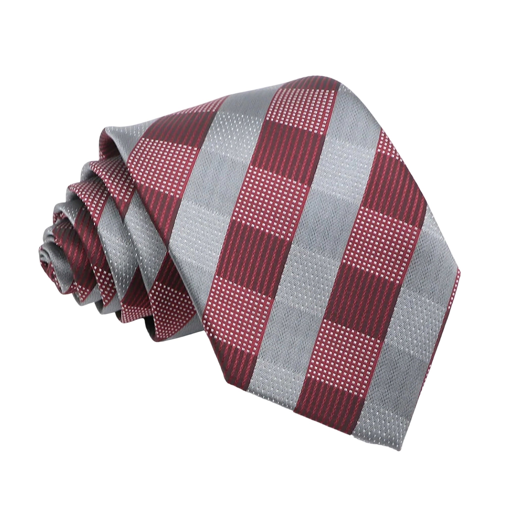 Burgundy Gray Plaid Necktie