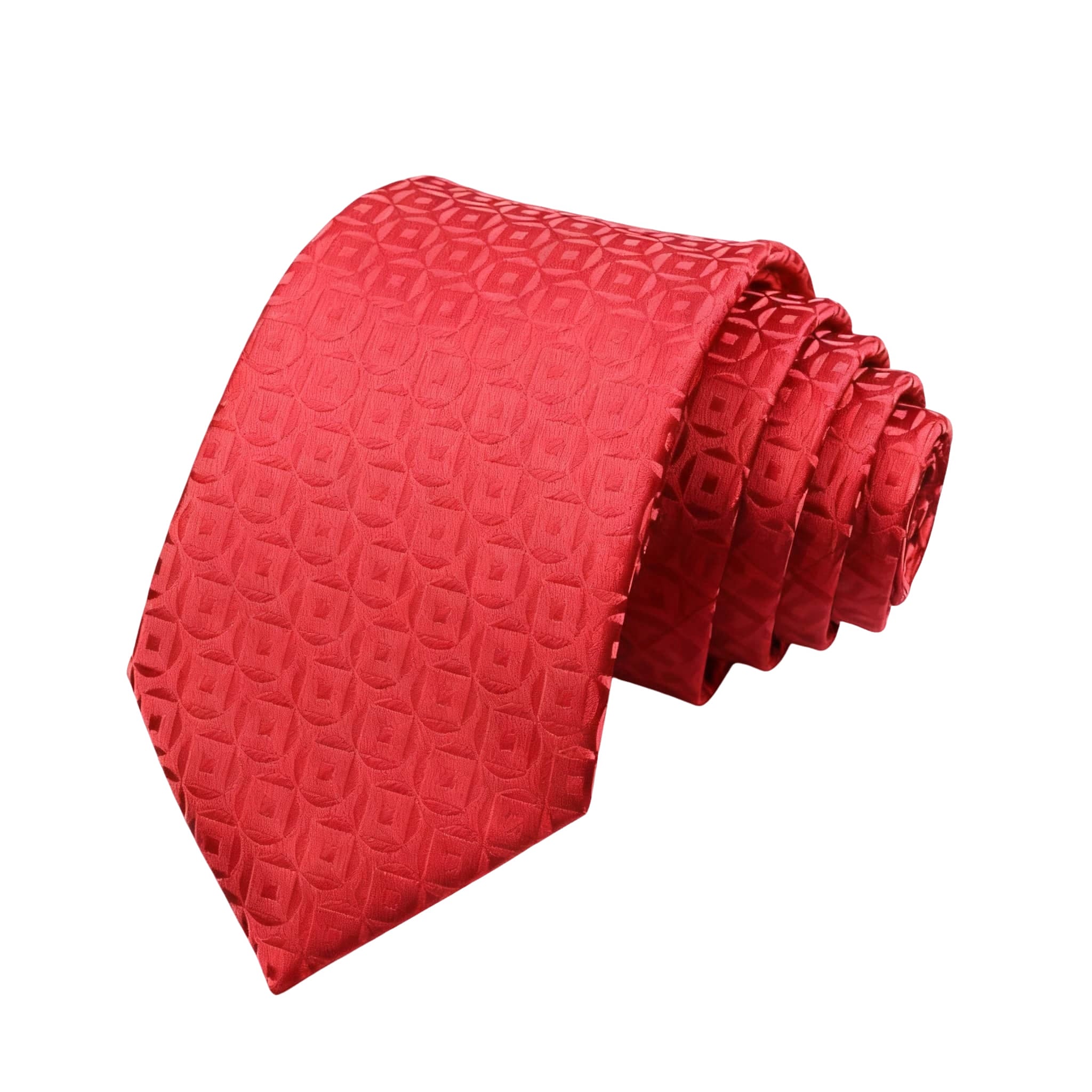 Red Necktie With Red Geometric Pattern