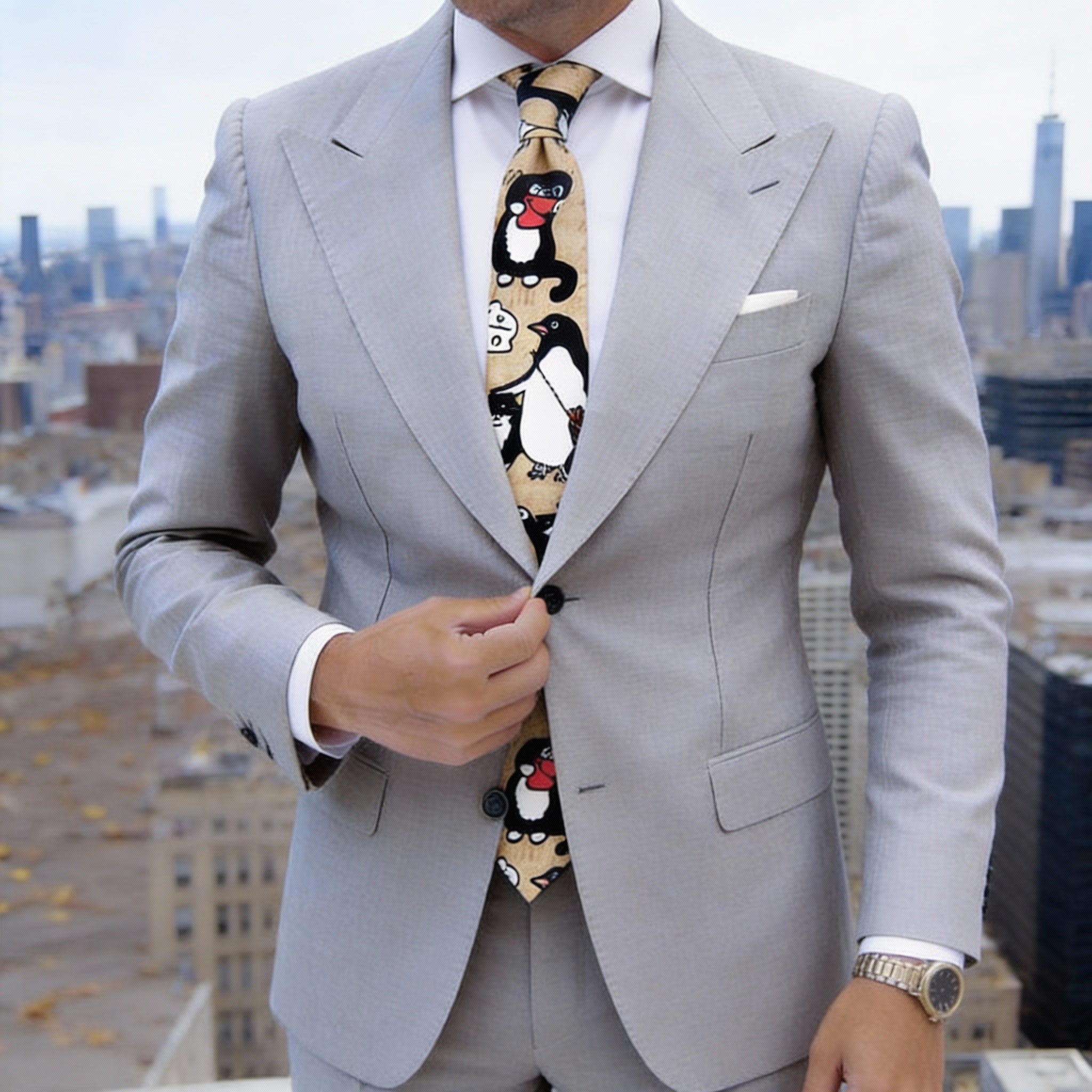Beige With Black Cartoon Animals Necktie