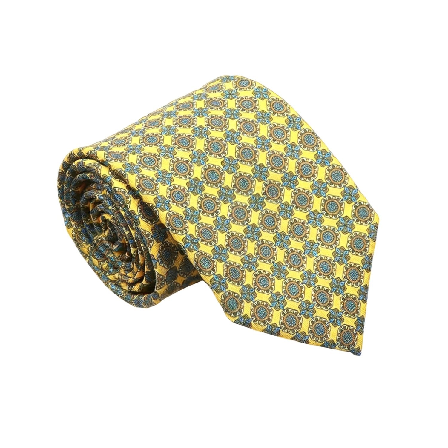 Yellow with Blue-Brown Medallion Necktie
