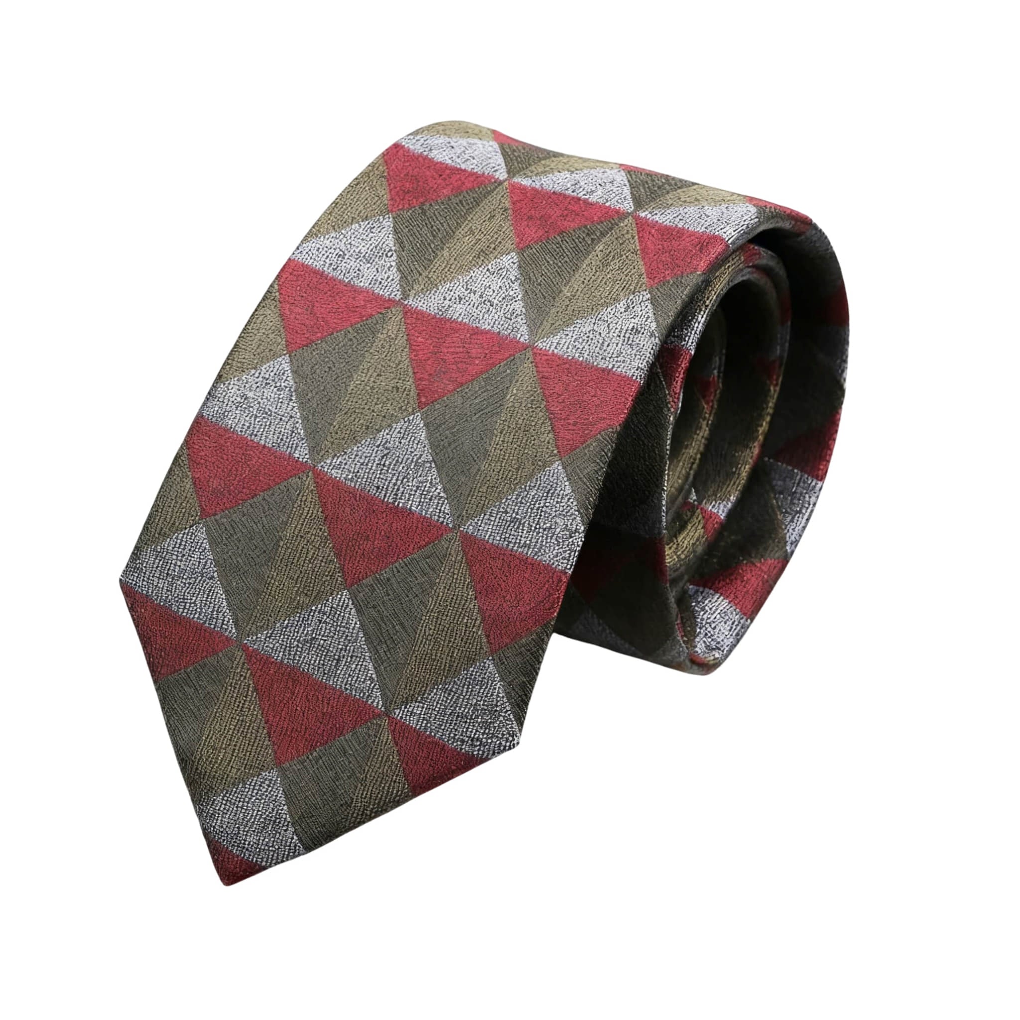 Olive Green Red Geometric Necktie