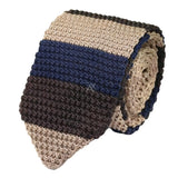 Beige Brown Navy Stripe Knitted Necktie