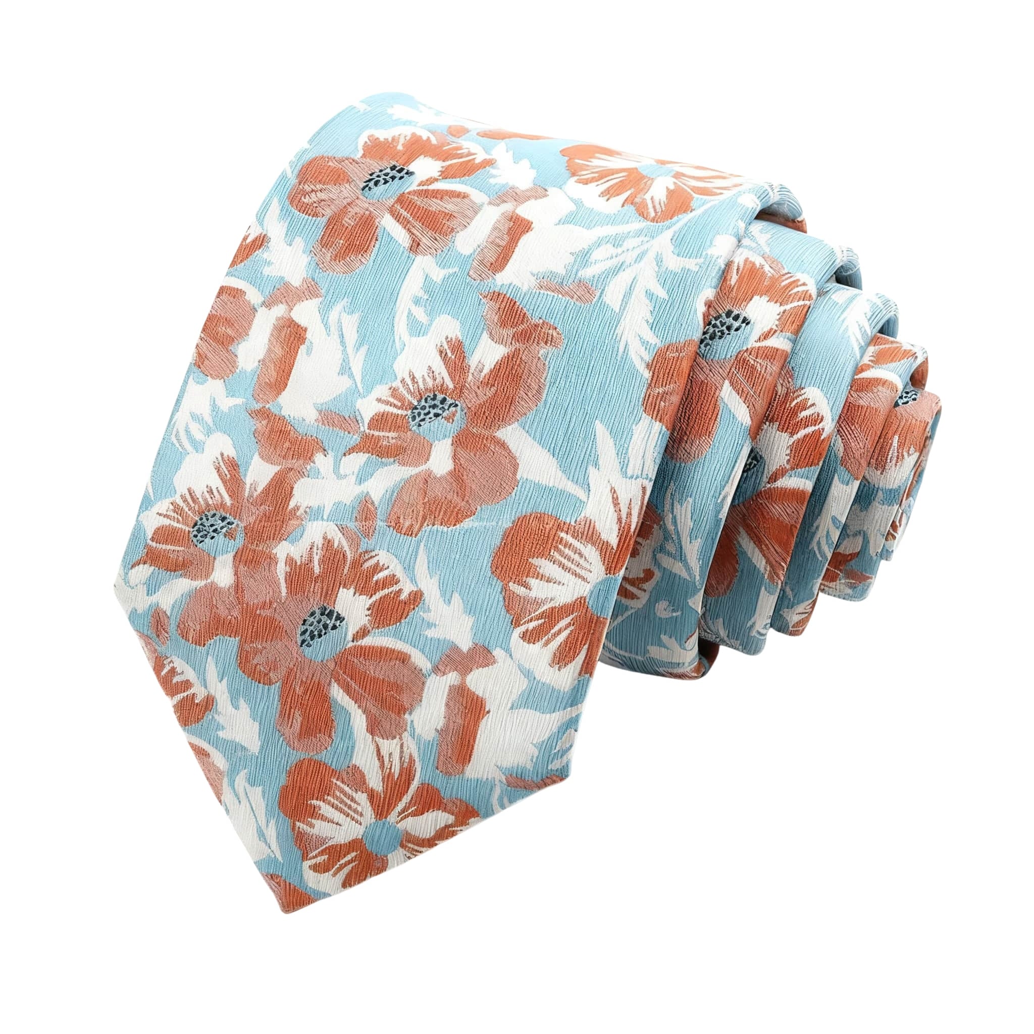 Light Blue Orange Floral Necktie