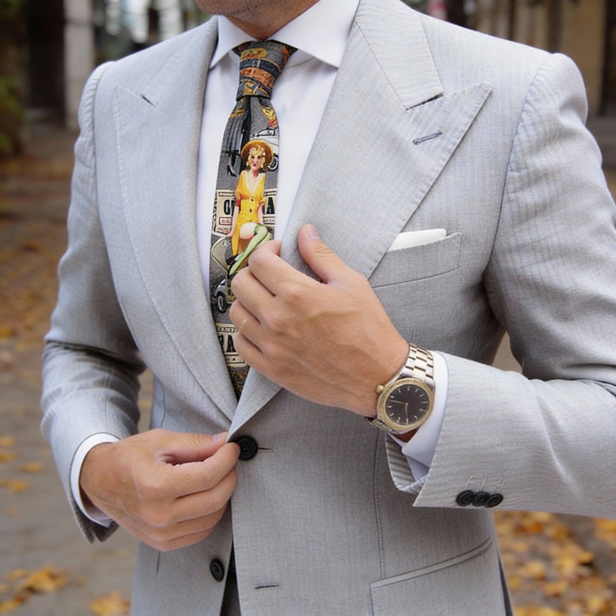 Gray With Yellow Vintage Woman Necktie