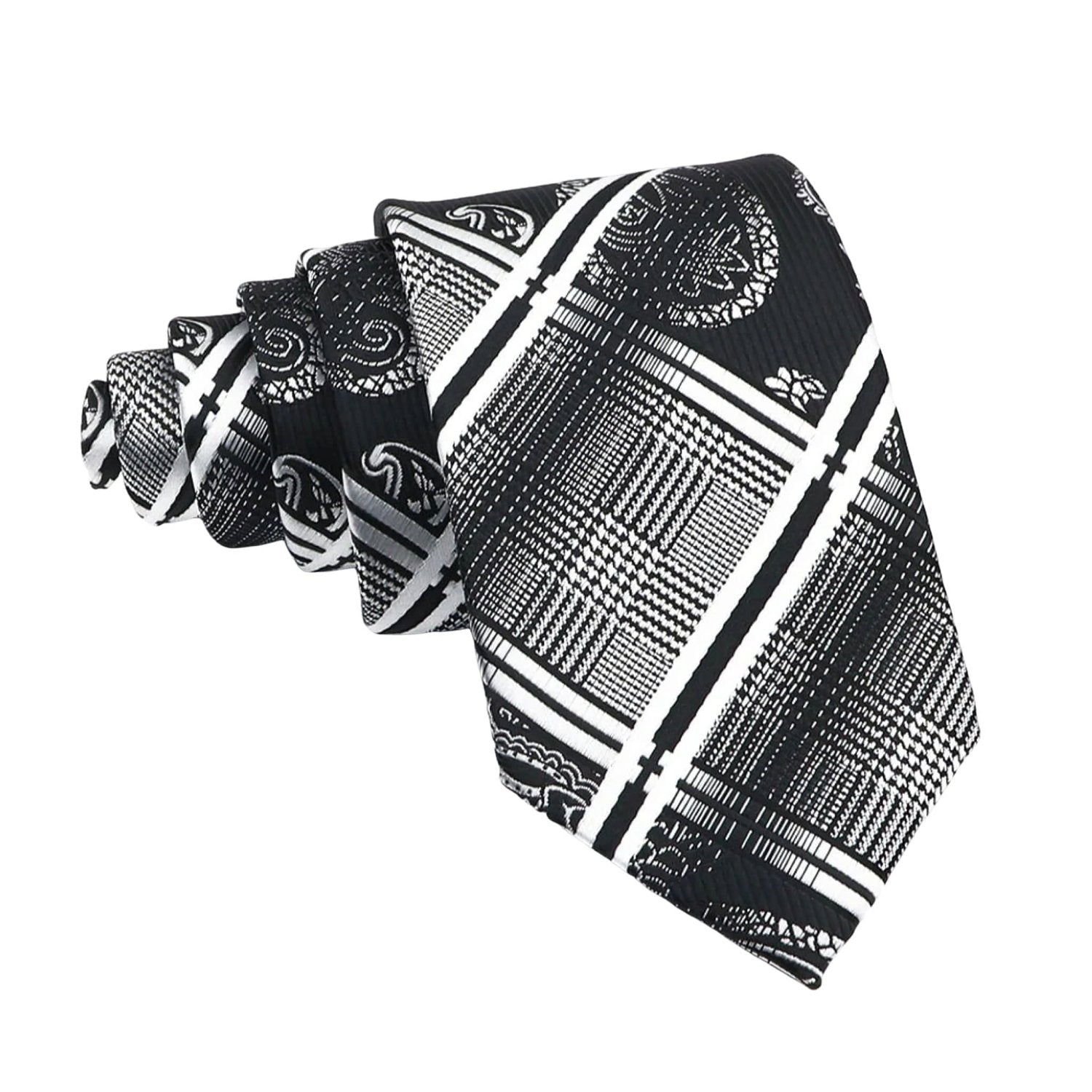 Black With White Geometric Necktie