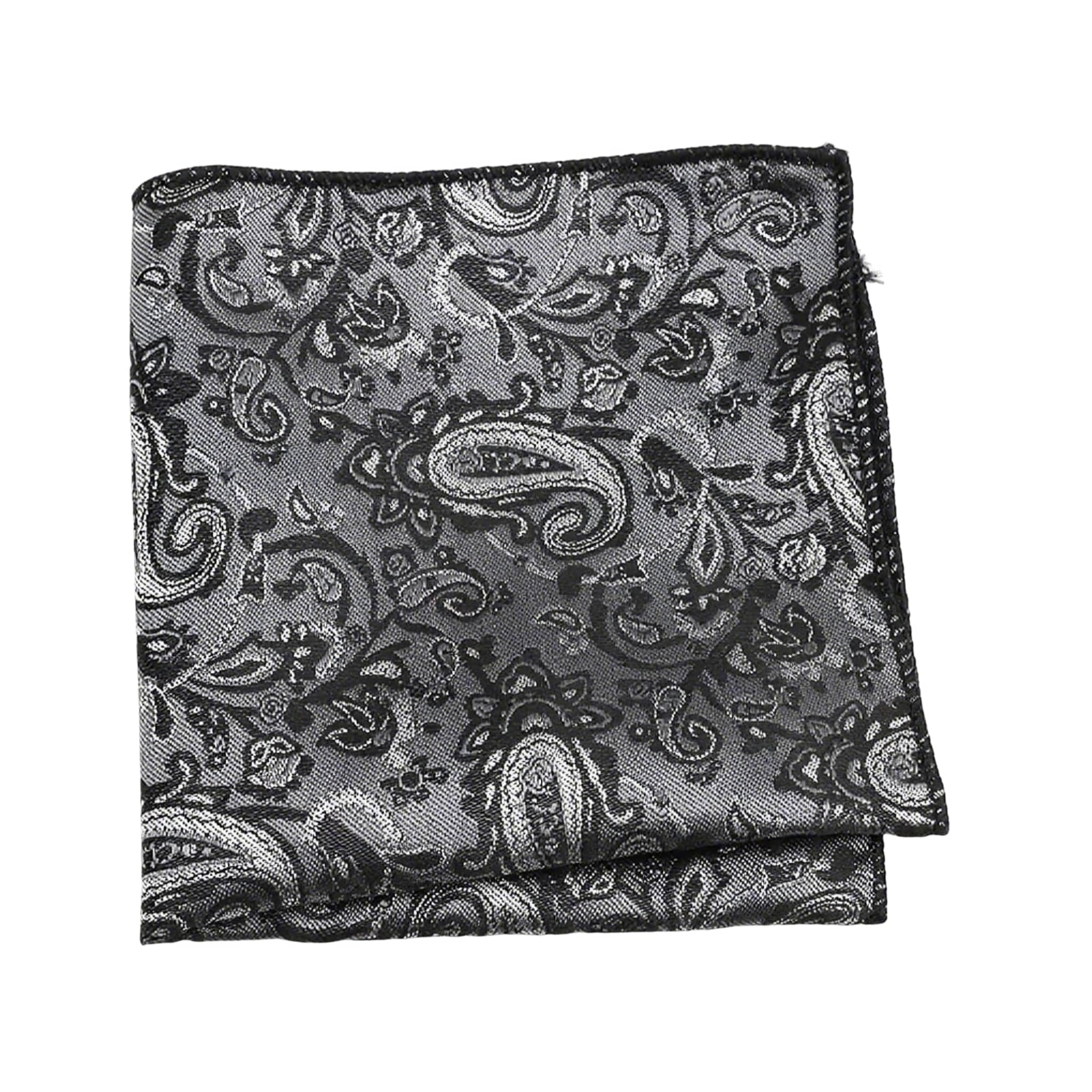 Gray Black Paisley Pocket Square