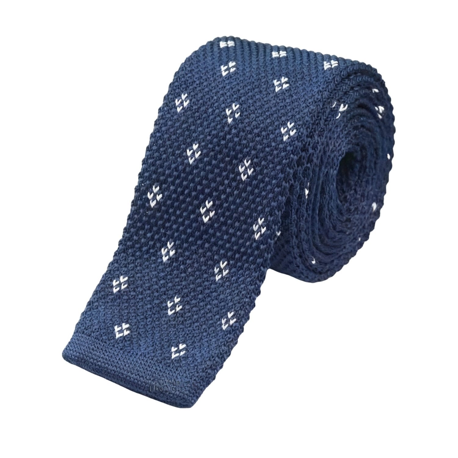 Navy Blue With Small White Geometric Motifs Necktie