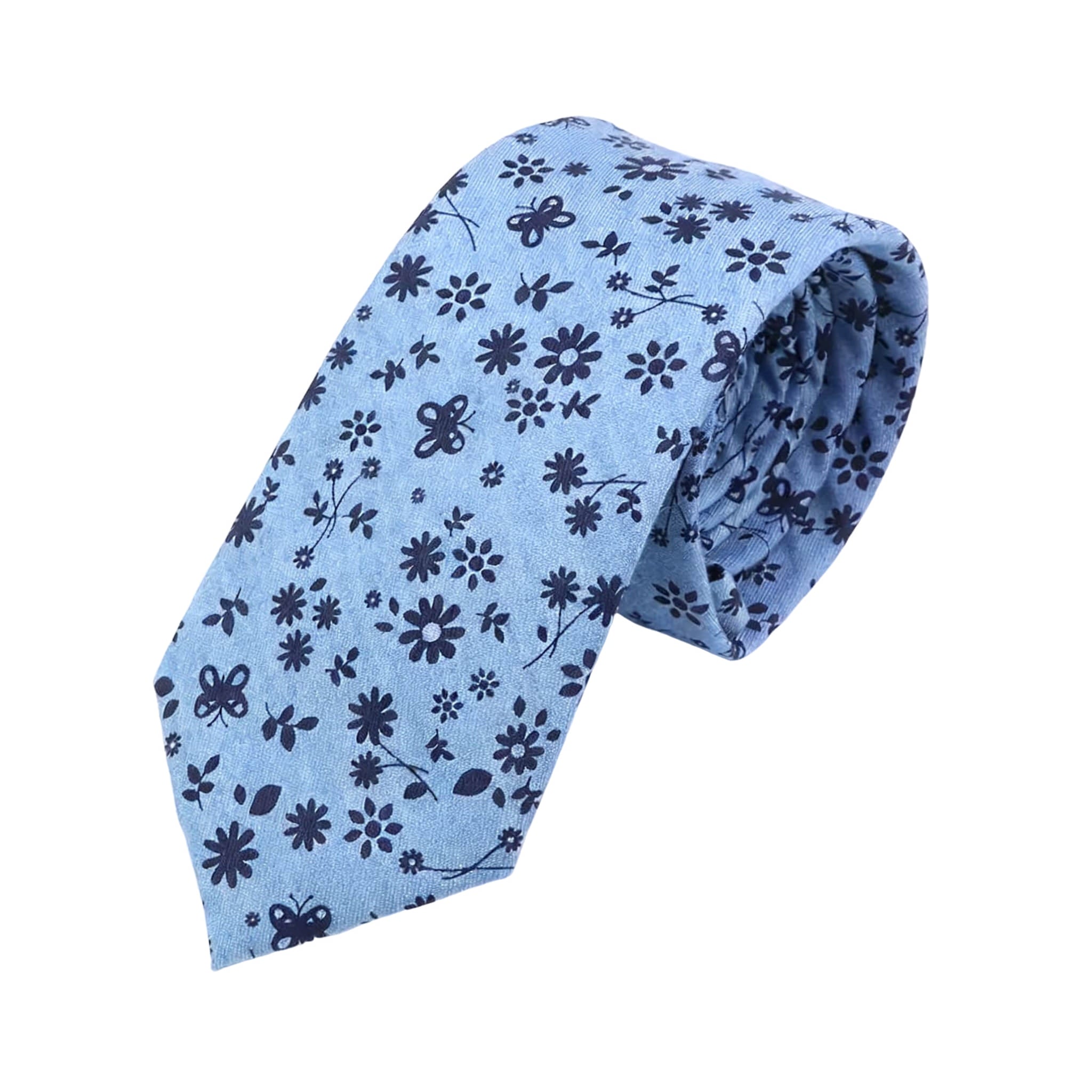 Light Blue Navy Floral Necktie