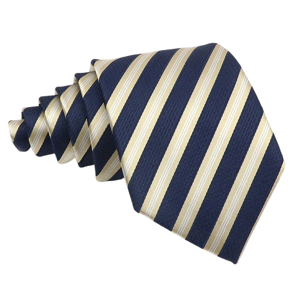 Navy Blue with Cream-white Diagonal Striped Necktie