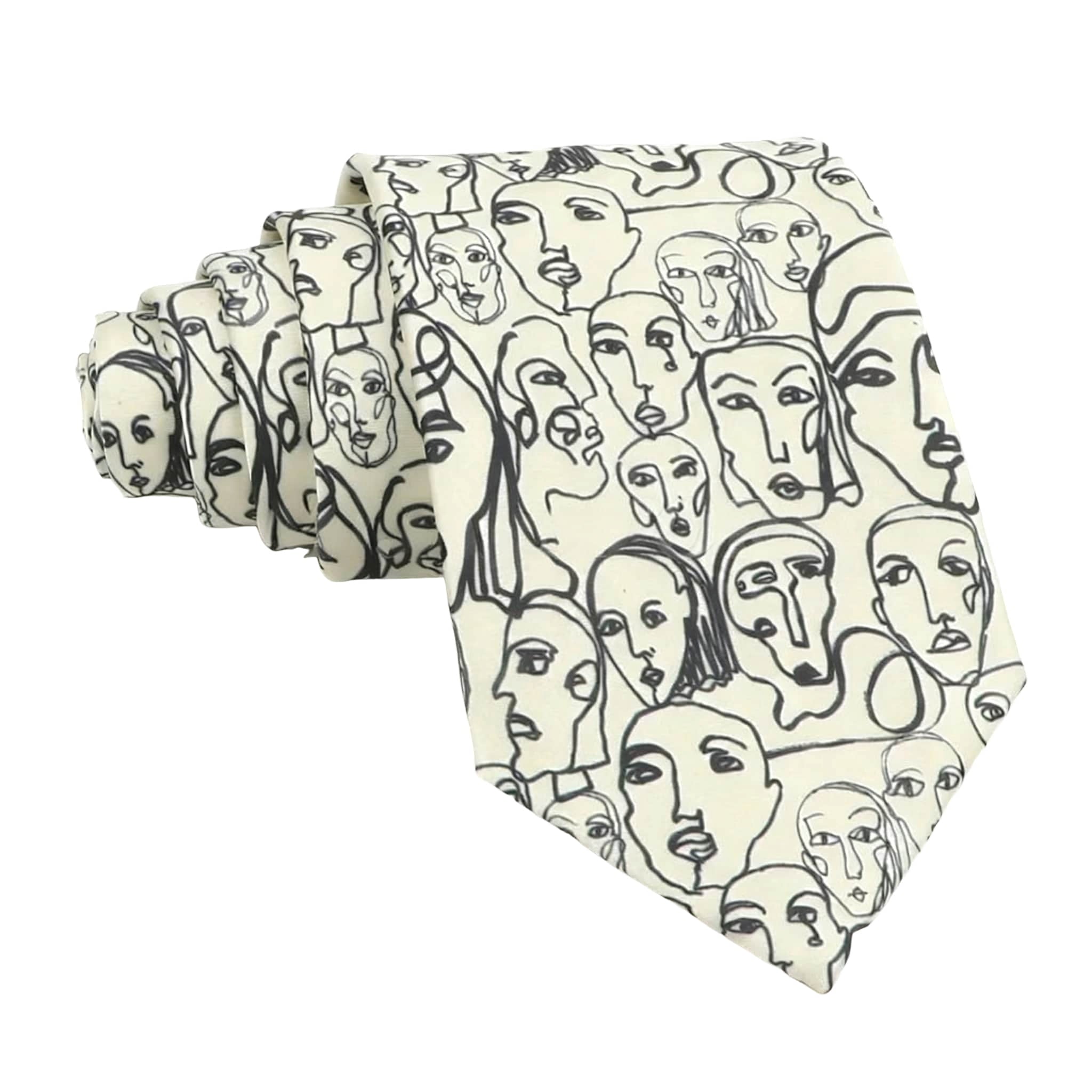 Beige Black Faces Necktie