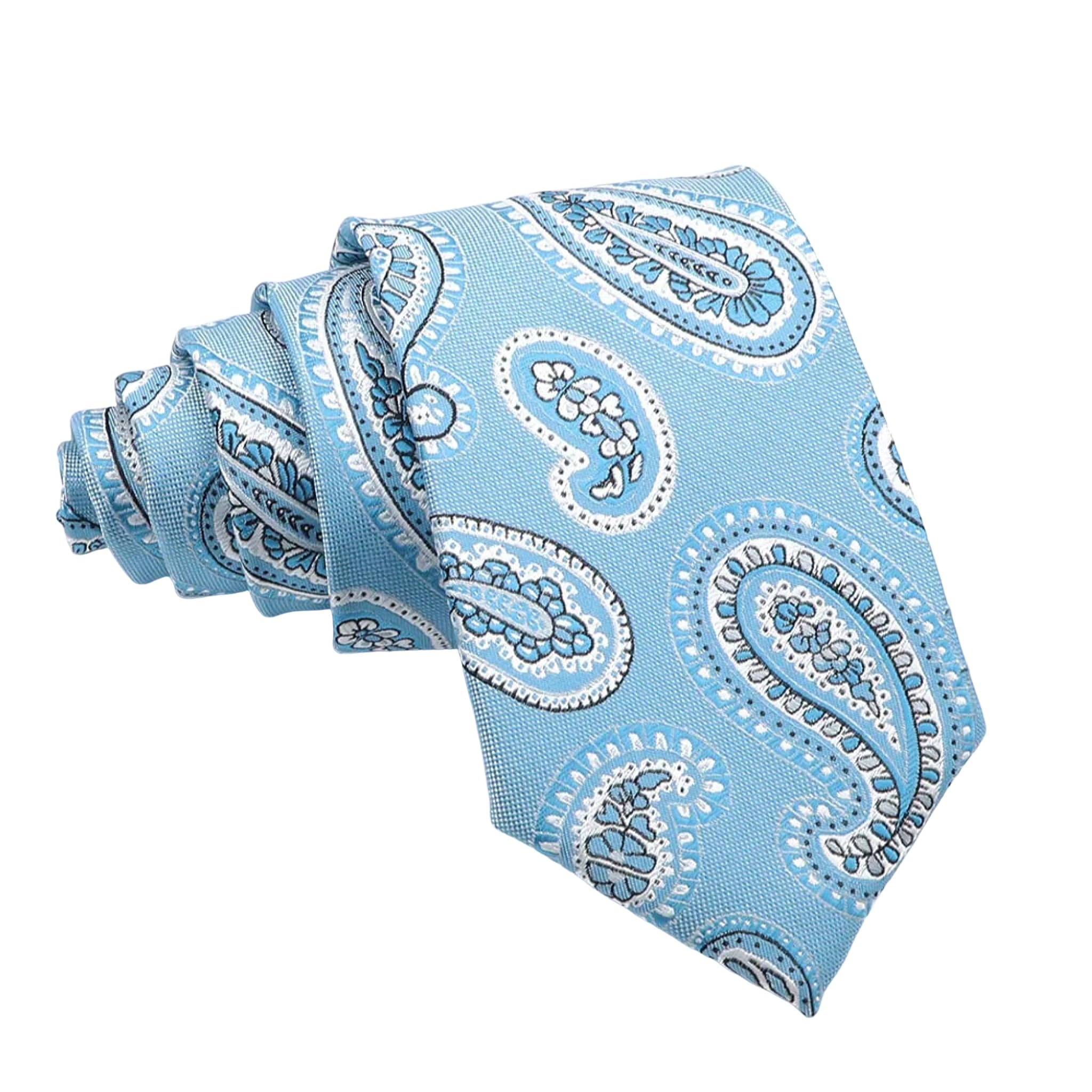 Light Blue White Paisley Necktie