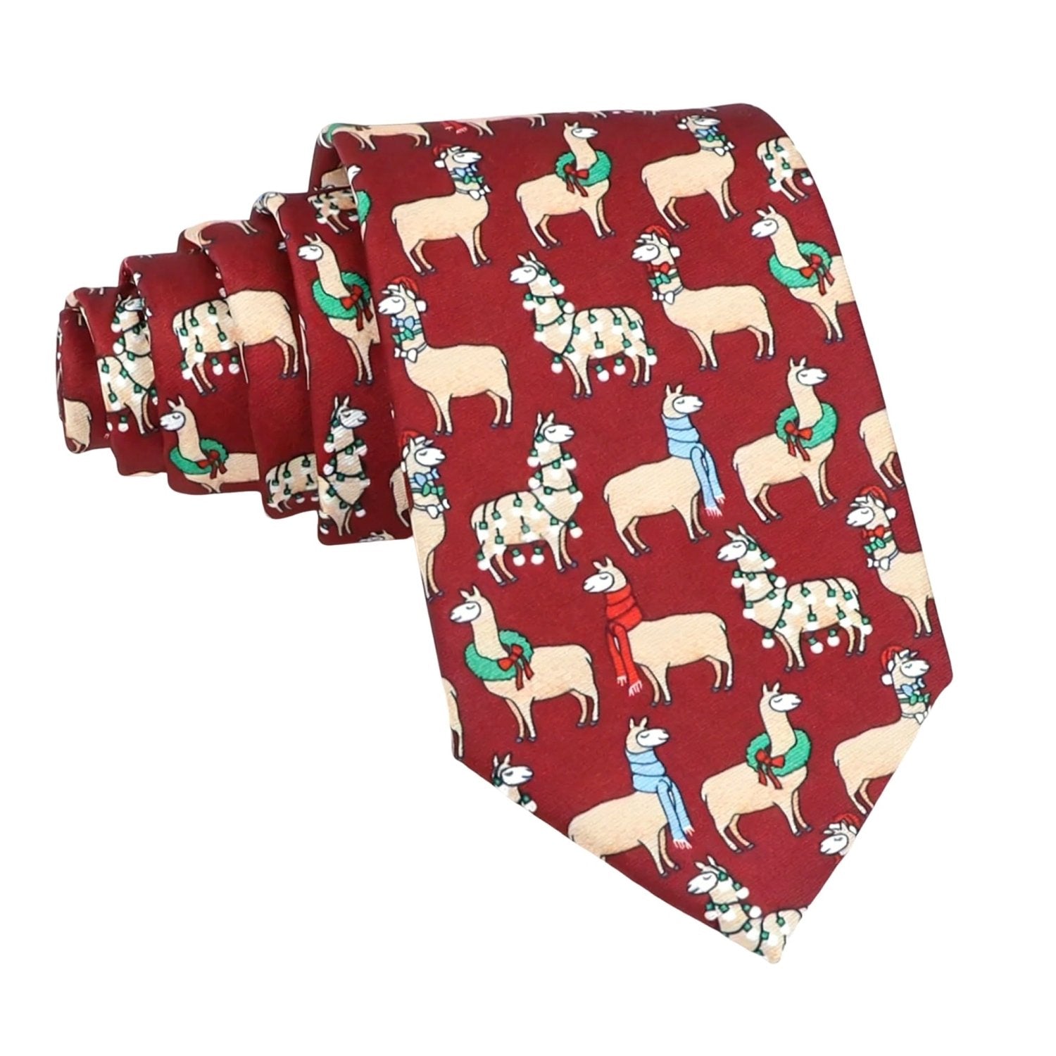 Red Necktie With Beige Llama