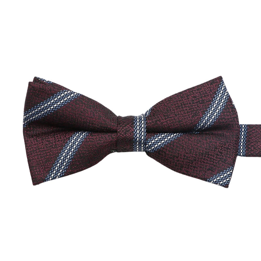 Burgundy White Striped Bowtie