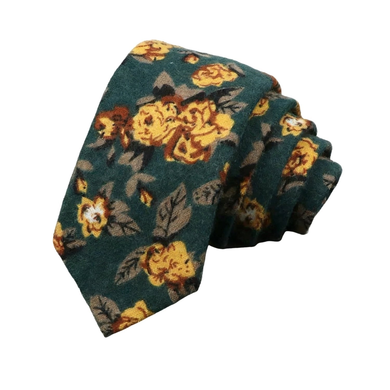 Dark Green with Yellow Floral Necktie