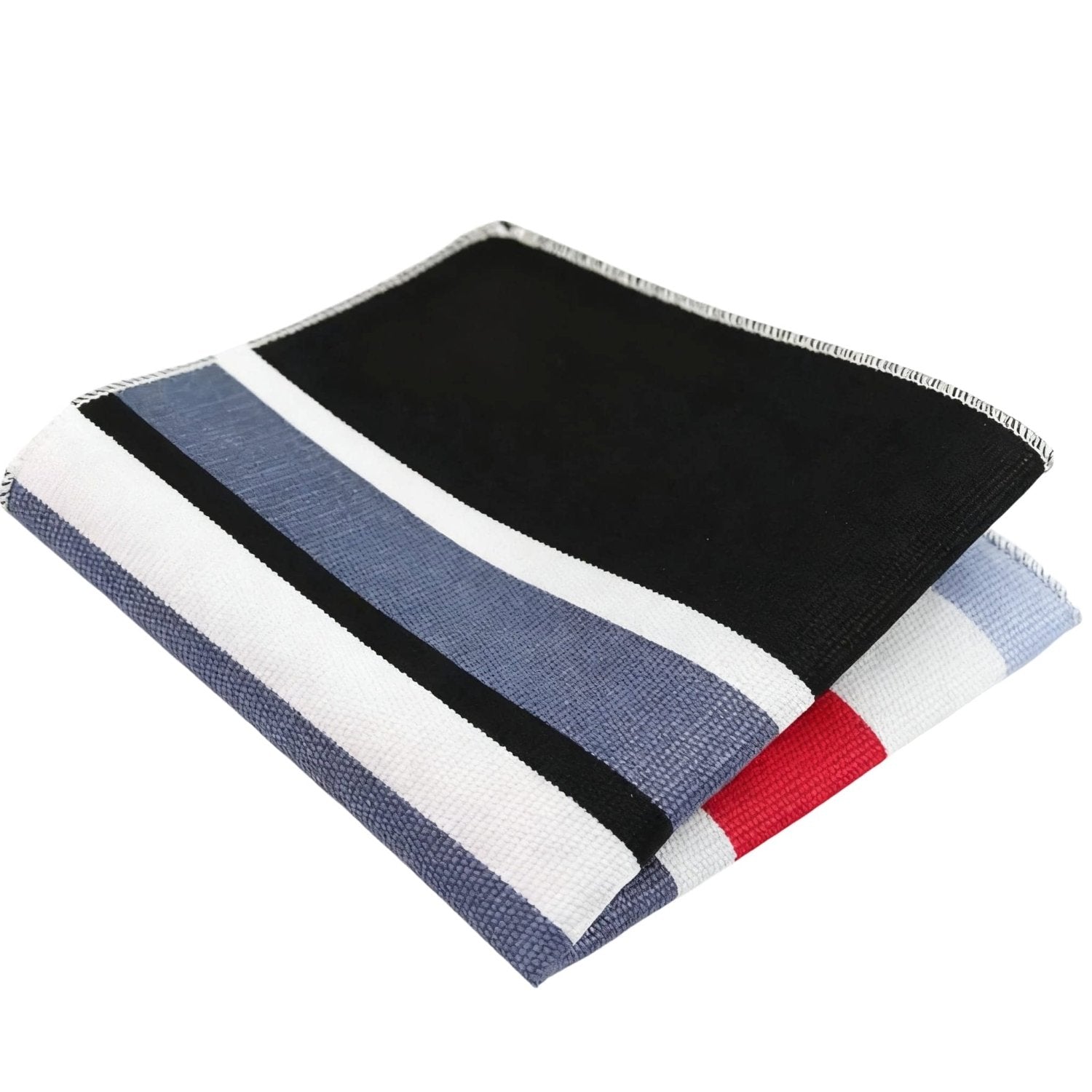 Black with Blue White Red Striped Pocket Square