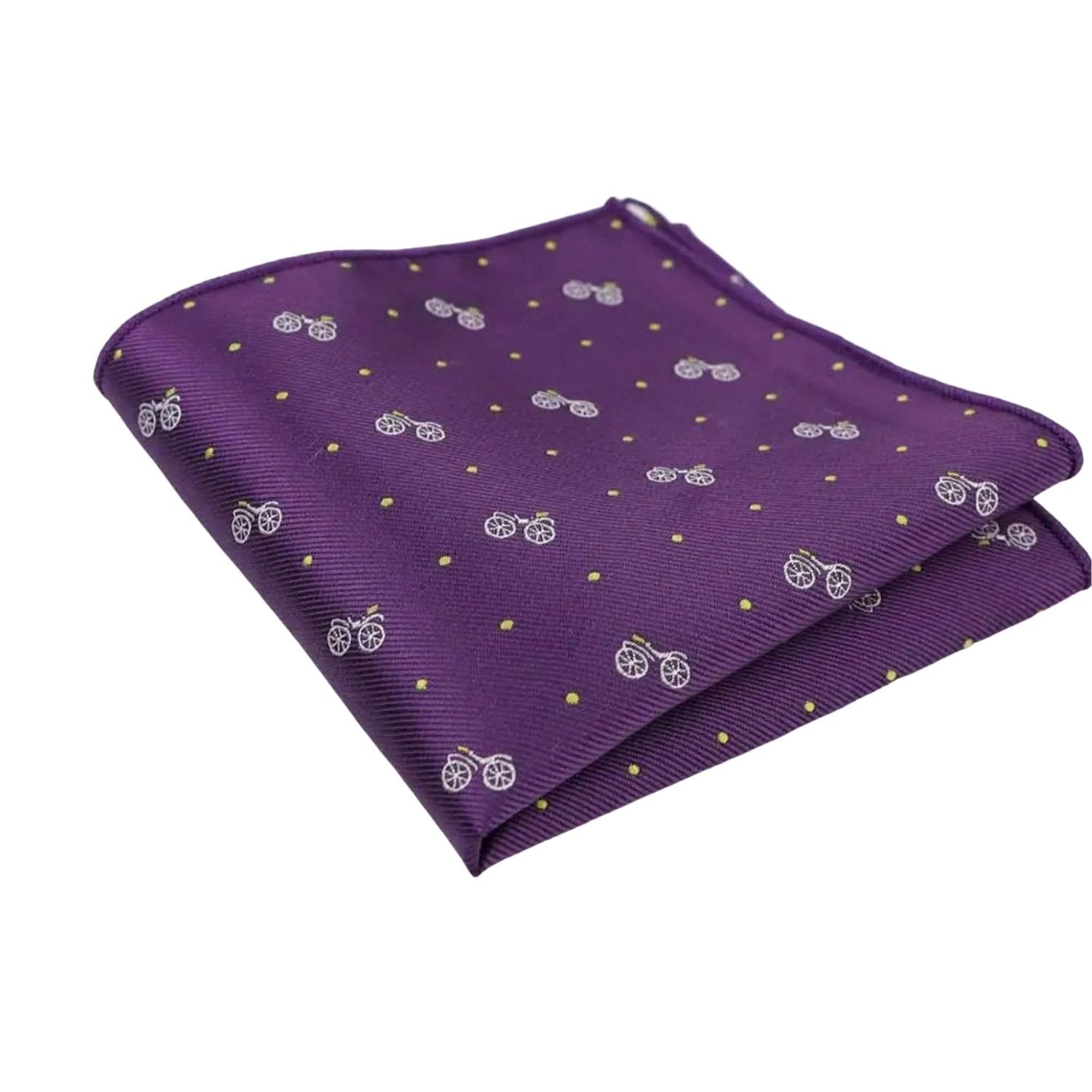 Purple with Yellow Dot White Bicycle Pocket Square