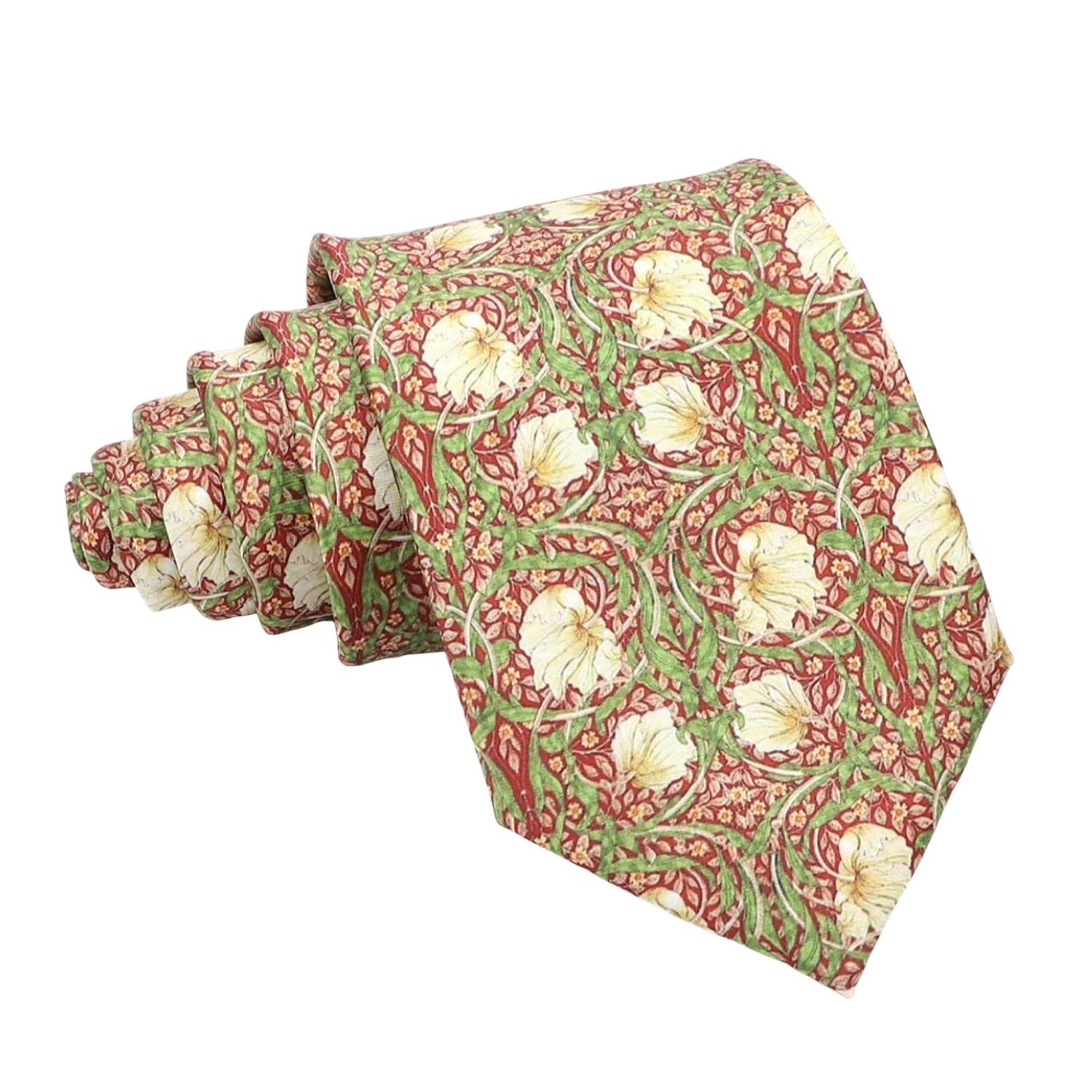 Red With Green White Floral Necktie