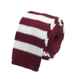 Burgundy White Striped Knitted Tie